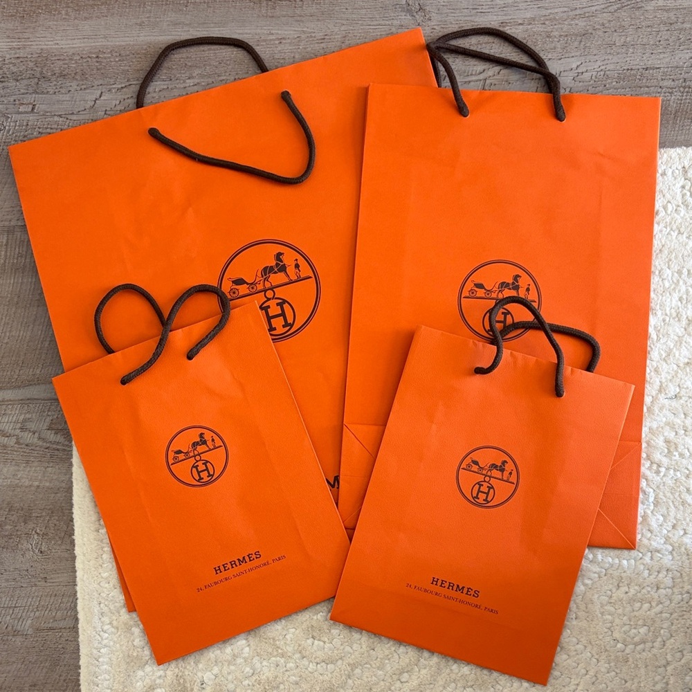 Hermes Orange Shopping Bags Set